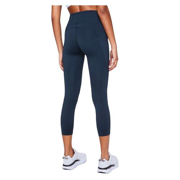 Lululemon 2 F & F High Rise Crop Leggings 23" True Navy Gym Yoga *flaw - Picture 1 of 11